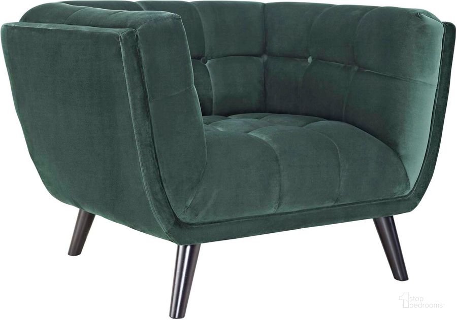 The appearance of Bestow Green Performance Velvet Arm Chair designed by Modway in the modern / contemporary interior design. This green piece of furniture  was selected by 1StopBedrooms from Bestow Collection to add a touch of cosiness and style into your home. Sku: EEI-2733-GRN. Product Type: Living Room Chair. Material: Rubberwood. Image1
