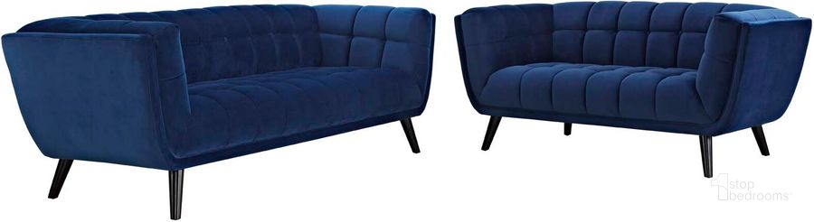 The appearance of Bestow Navy 2 Piece Performance Velvet Sofa and Loveseat Set designed by Modway in the modern / contemporary interior design. This navy piece of furniture  was selected by 1StopBedrooms from Bestow Collection to add a touch of cosiness and style into your home. Sku: EEI-2979-NAV-SET. Product Type: Living Room Set. Material: Rubberwood. Image1