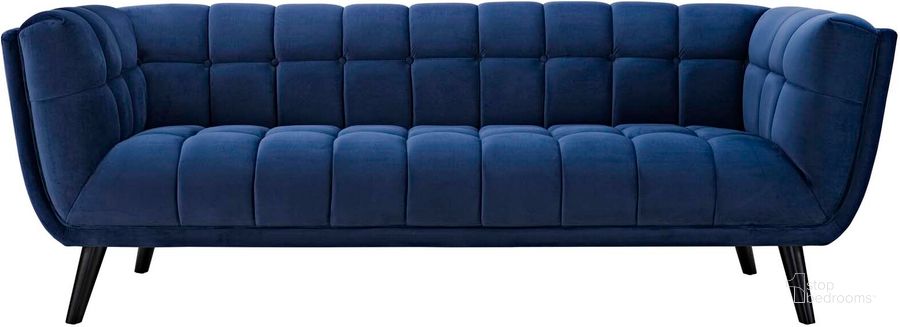 The appearance of Bestow Navy Performance Velvet Sofa designed by Modway in the modern / contemporary interior design. This navy piece of furniture  was selected by 1StopBedrooms from Bestow Collection to add a touch of cosiness and style into your home. Sku: EEI-2731-NAV. Product Type: Sofa. Material: Rubberwood. Image1