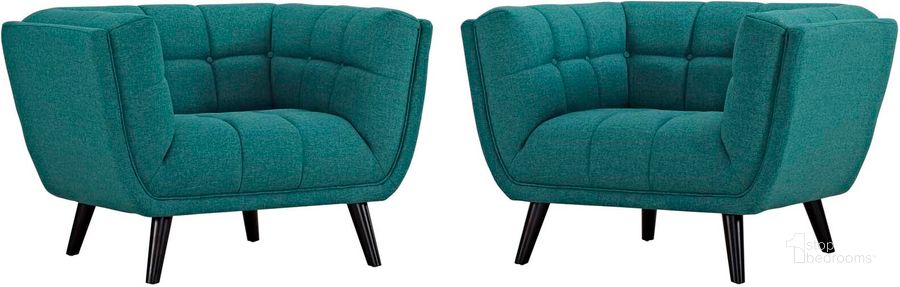 The appearance of Bestow Teal 2 Piece Upholstered Fabric Arm Chair Set designed by Modway in the modern / contemporary interior design. This teal piece of furniture  was selected by 1StopBedrooms from Bestow Collection to add a touch of cosiness and style into your home. Sku: EEI-2982-TEA-SET. Material: Wood. Product Type: Living Room Chair. Image1