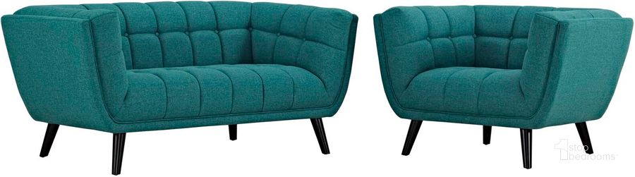 The appearance of Bestow Teal 2 Piece Upholstered Fabric Loveseat and Arm Chair Set designed by Modway in the modern / contemporary interior design. This teal piece of furniture  was selected by 1StopBedrooms from Bestow Collection to add a touch of cosiness and style into your home. Sku: EEI-2972-TEA-SET. Material: Wood. Product Type: Living Room Chair. Image1