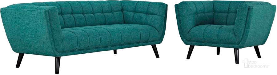 The appearance of Bestow Teal 2 Piece Upholstered Fabric Sofa and Arm Chair Set designed by Modway in the modern / contemporary interior design. This teal piece of furniture  was selected by 1StopBedrooms from Bestow Collection to add a touch of cosiness and style into your home. Sku: EEI-2976-TEA-SET. Material: Wood. Product Type: Living Room Chair. Image1