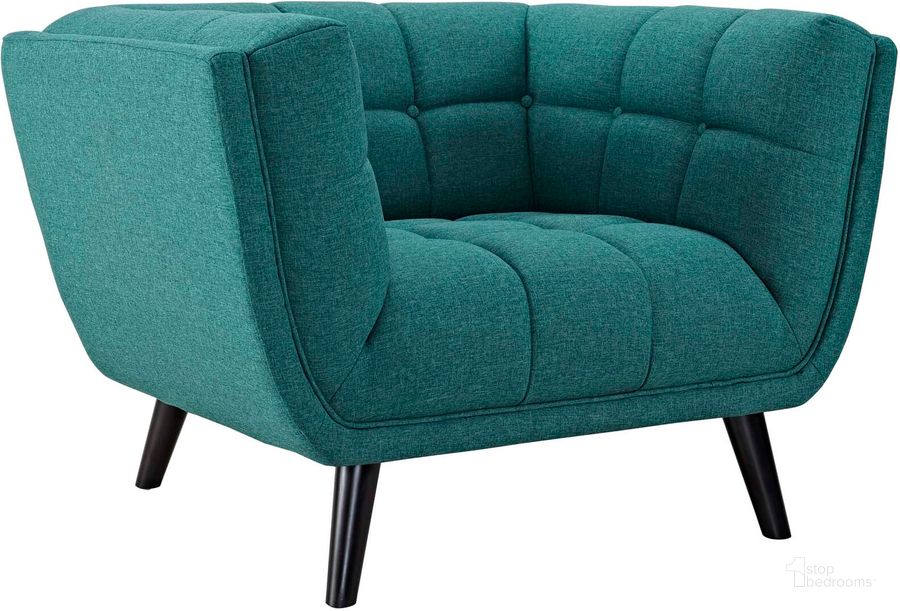 The appearance of Bestow Teal Upholstered Fabric Arm Chair designed by Modway in the modern / contemporary interior design. This teal piece of furniture  was selected by 1StopBedrooms from Bestow Collection to add a touch of cosiness and style into your home. Sku: EEI-2732-TEA. Material: Wood. Product Type: Living Room Chair. Image1