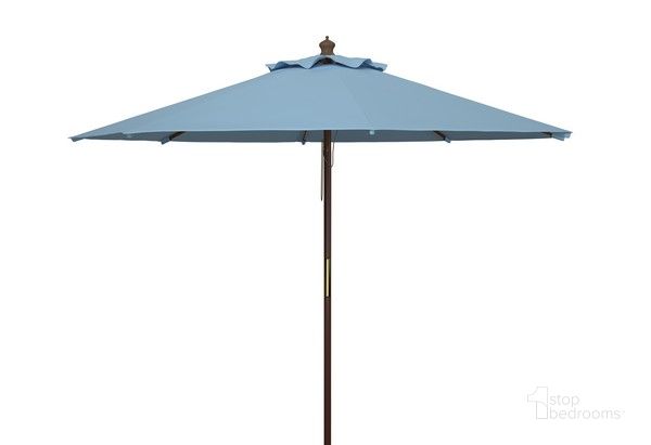 The appearance of Bethany 9Ft Wooden Umbrella in Baby Blue designed by Safavieh in the modern / contemporary interior design. This baby blue piece of furniture  was selected by 1StopBedrooms from Bethany Collection to add a touch of cosiness and style into your home. Sku: PAT8009U. Material: Wood. Product Type: Umbrella. Image1