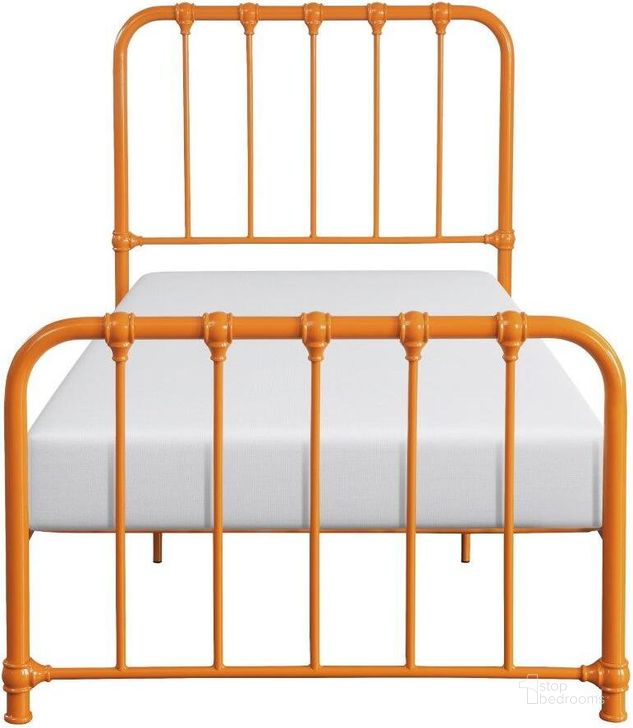 The appearance of Bethany Orange Twin Metal Bed In A Box designed by Homelegance in the transitional interior design. This orange piece of furniture  was selected by 1StopBedrooms from Bethany Collection to add a touch of cosiness and style into your home. Sku: 1571RNT-1. Material: Metal. Bed Size: Twin. Product Type: Slat / Spindle Bed. Bed Type: Slat / Spindle Bed. Image1