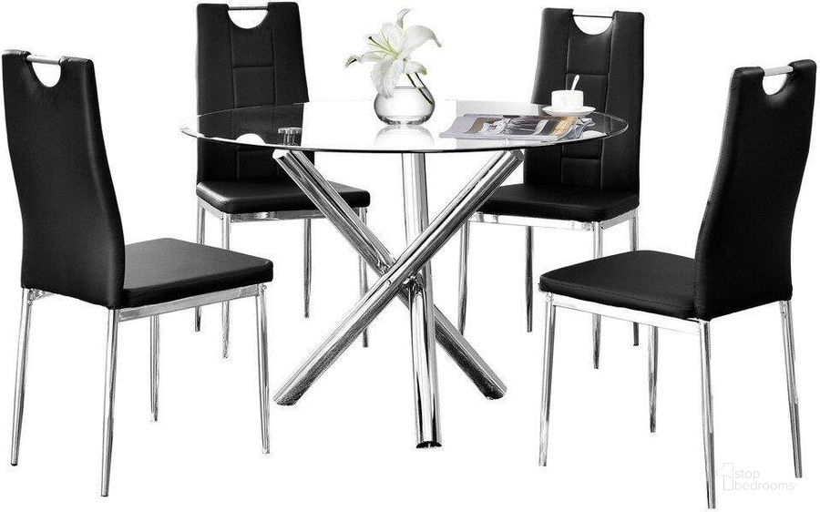 The appearance of Beverly 5 Piece Faux Leather Round Glass Dinette Set In Black designed by Best Master Furniture in the modern / contemporary interior design. This black piece of furniture  was selected by 1StopBedrooms from Beverly Collection to add a touch of cosiness and style into your home. Sku: T248B5. Material: Faux Leather. Product Type: Dining Room Set. Image1