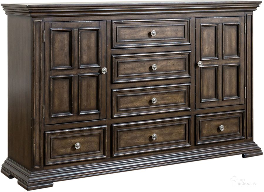 The appearance of Big Valley 2 Door 6 Drawer Dresser designed by Liberty in the traditional interior design. This brown piece of furniture  was selected by 1StopBedrooms from Big Valley Collection to add a touch of cosiness and style into your home. Sku: 361-BR31. Product Type: Dresser. Material: Rubberwood. Image1