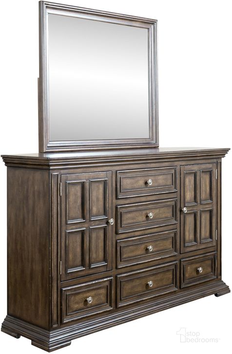 The appearance of Big Valley Dresser And Mirror In Light Brown designed by Liberty in the traditional interior design. This light brown piece of furniture  was selected by 1StopBedrooms from Big Valley Collection to add a touch of cosiness and style into your home. Sku: 361-BR31;361-BR51. Product Type: Dresser and Mirror. Material: Rubberwood. Image1