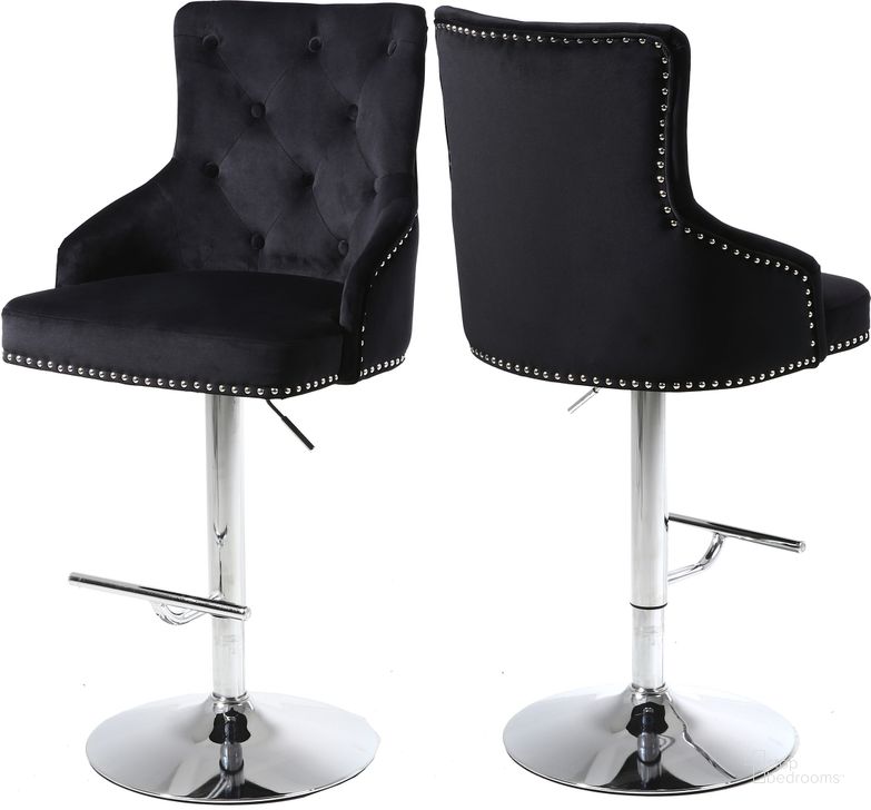 The appearance of Biljana Black Velvet Barstool designed by Furnique in the modern / contemporary interior design. This black piece of furniture  was selected by 1StopBedrooms from Biljana Collection to add a touch of cosiness and style into your home. Sku: 709Black. Product Type: Barstool. Material: Velvet. Image1