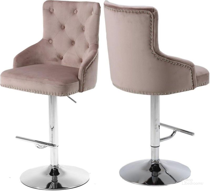 The appearance of Biljana Pink Velvet Barstool designed by Furnique in the modern / contemporary interior design. This pink piece of furniture  was selected by 1StopBedrooms from Biljana Collection to add a touch of cosiness and style into your home. Sku: 709Pink. Product Type: Barstool. Material: Velvet. Image1