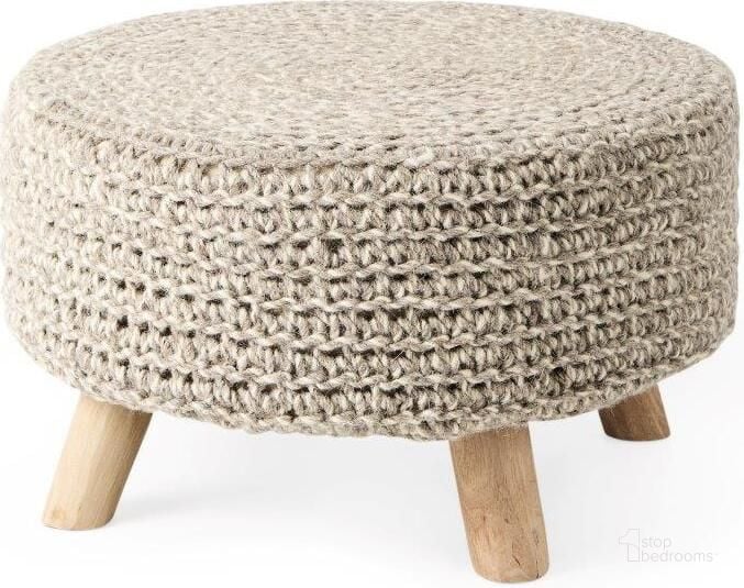 The appearance of Bina Light Gray 4 Legged Wool Stool designed by Mercana in the modern / contemporary interior design. This light grey piece of furniture  was selected by 1StopBedrooms from Bina Collection to add a touch of cosiness and style into your home. Sku: 69512. Material: Wood. Product Type: Accent Stool. Image1