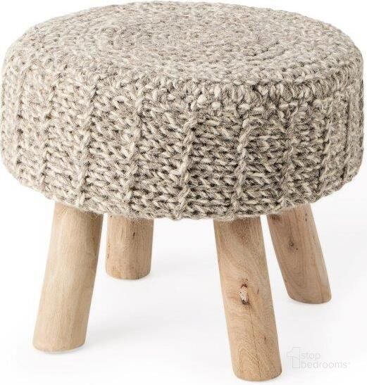 The appearance of Bina Taupe 4 Legged Wool Stool designed by Mercana in the modern / contemporary interior design. This taupe piece of furniture  was selected by 1StopBedrooms from Bina Collection to add a touch of cosiness and style into your home. Sku: 69511. Material: Wood. Product Type: Accent Stool. Image1