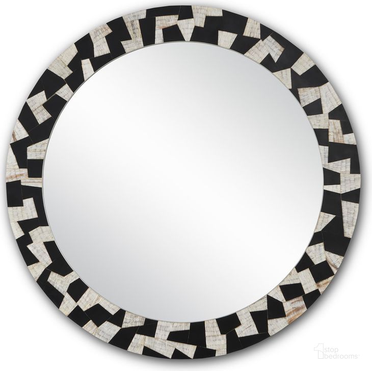 The appearance of Bindu Round Mirror In Black designed by Currey & Company in the modern / contemporary interior design. This black piece of furniture  was selected by 1StopBedrooms from Bindu Collection to add a touch of cosiness and style into your home. Sku: 1000-0122. Material: Wood. Product Type: Accent Mirror. Image1