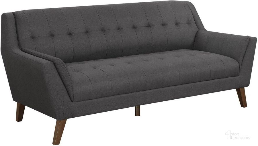 The appearance of Binetti 79.1 Inch Sofa In Charcoal Pebble designed by Emerald Home Furnishings in the transitional interior design. This charcoal piece of furniture  was selected by 1StopBedrooms from Binetti Collection to add a touch of cosiness and style into your home. Sku: U3216-00-03. Material: Wood. Product Type: Sofa. Image1
