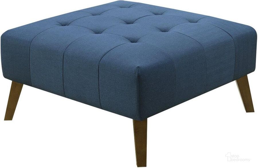 The appearance of Binetti Square Ottoman In Navy Peacock designed by Emerald Home Furnishings in the transitional interior design. This navy piece of furniture  was selected by 1StopBedrooms from Binetti Collection to add a touch of cosiness and style into your home. Sku: U3216-22-04. Material: Wood. Product Type: Ottoman. Image1