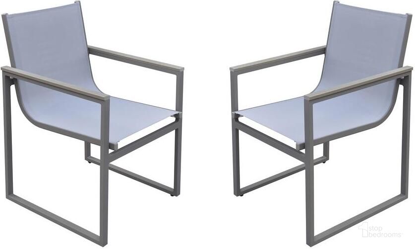 The appearance of Bistro Grey Powder Coated Outdoor Patio Arms Dining Chair designed by Armen Living in the modern / contemporary interior design. This gray piece of furniture  was selected by 1StopBedrooms from Ember Collection to add a touch of cosiness and style into your home. Sku: LCBICHGR. Material: Aluminum. Product Type: Dining Chair. Image1