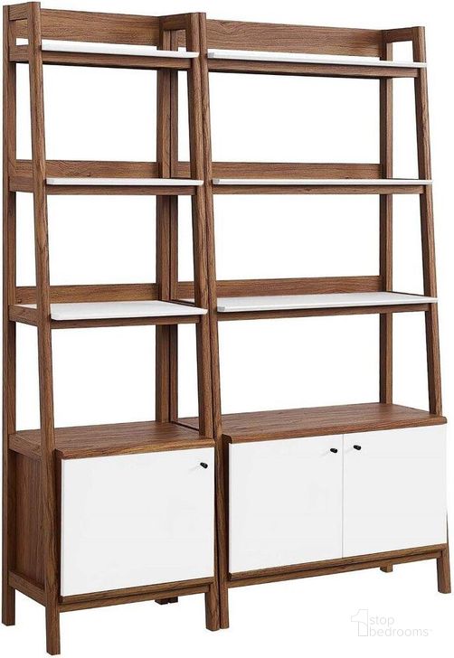 The appearance of Bixby Wood Bookshelves Set of 2 In Walnut White designed by Modway in the transitional interior design. This walnut white piece of furniture  was selected by 1StopBedrooms from Bixby Collection to add a touch of cosiness and style into your home. Sku: EEI-6113-WAL-WHI. Product Type: Bookcase. Material: MDF. Image1