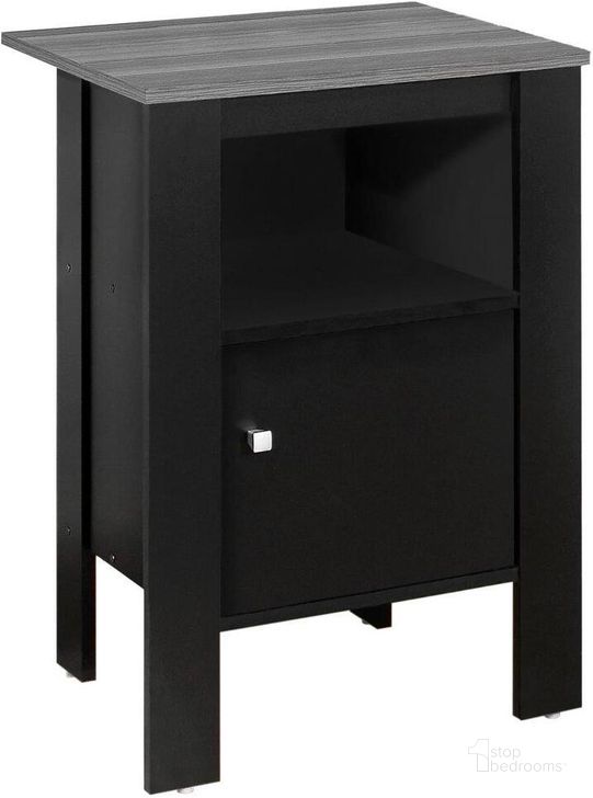 The appearance of Black And Grey Top Nightstand With Storage designed by Monarch Specialties in the modern / contemporary interior design. This black piece of furniture  was selected by 1StopBedrooms from  to add a touch of cosiness and style into your home. Sku: I 2134. Material: Wood. Product Type: Nightstand. Image1