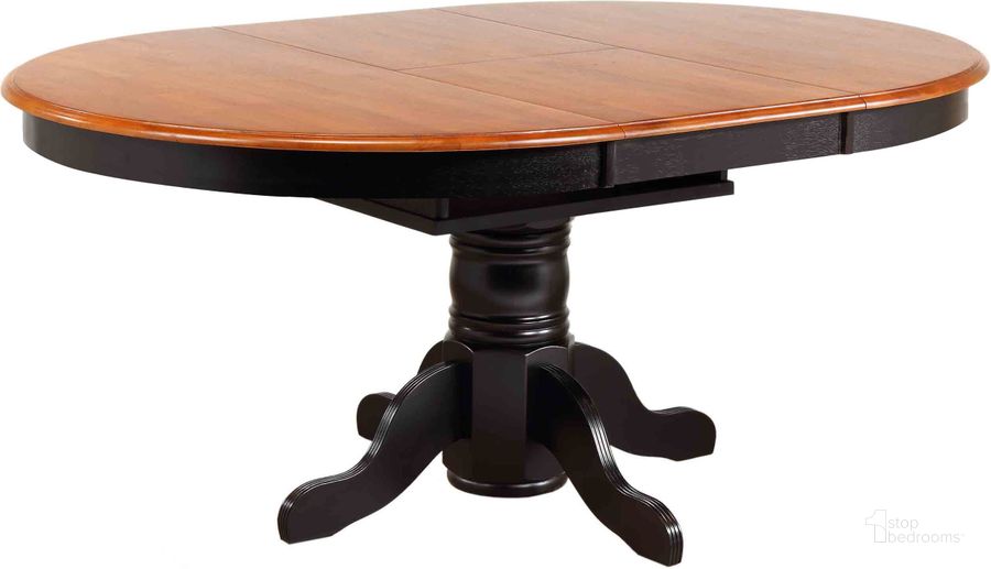 The appearance of Black Cherry Selections Antique Black with Cherry Butterfly Top Pedestal Dining Table designed by Sunset Trading in the modern / contemporary interior design. This antique black and cherry piece of furniture  was selected by 1StopBedrooms from Black Cherry Selections Collection to add a touch of cosiness and style into your home. Sku: DLU-TBX-4266-BCH-T;DLU-TBX-4266-BCH-B. Table Base Style: Pedestal. Material: Wood. Product Type: Dining Table. Table Top Shape: Rectangular. Size: 66". Image1