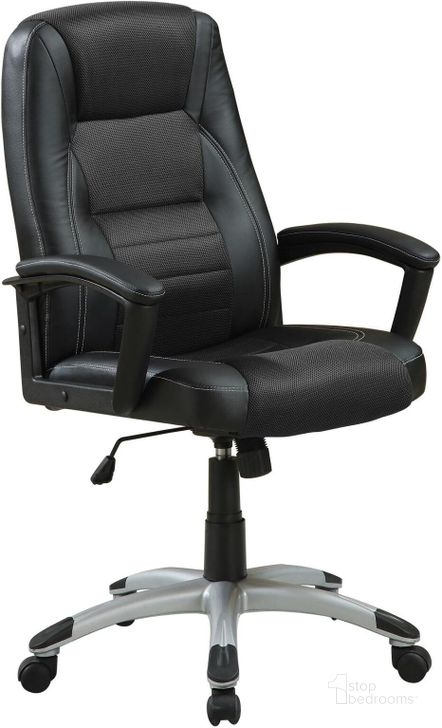 The appearance of Black Office Chair 800209 designed by Coaster in the transitional interior design. This black piece of furniture  was selected by 1StopBedrooms from Office Chairs Collection to add a touch of cosiness and style into your home. Sku: 800209. Product Type: Office Chair. Material: Vinyl. Image1