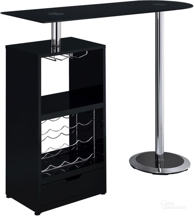 The appearance of Black Revolving Bar Table designed by Coaster in the transitional interior design. This black piece of furniture  was selected by 1StopBedrooms from 12045 Series Collection to add a touch of cosiness and style into your home. Sku: 120451. Material: Glass. Product Type: Bar Table. Image1