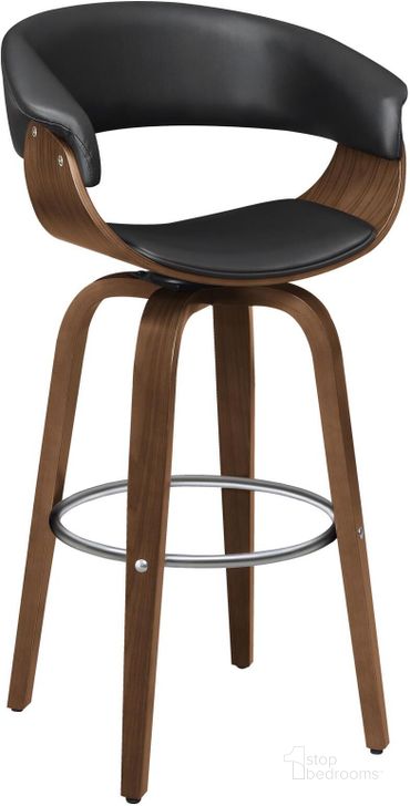 The appearance of Black Upholstered Bar Stool designed by Coaster in the modern / contemporary interior design. This black piece of furniture  was selected by 1StopBedrooms from Black Collection to add a touch of cosiness and style into your home. Sku: 100205B1;100205B2. Product Type: Barstool. Material: Vinyl. Image1