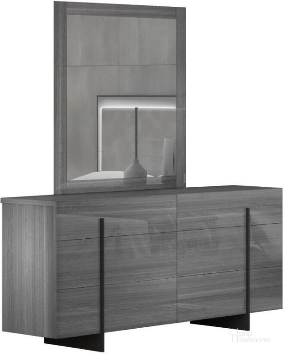 The appearance of Blade Premium Mirror in Moon Grey designed by J&M in the modern / contemporary interior design. This grey piece of furniture  was selected by 1StopBedrooms from Blade Collection to add a touch of cosiness and style into your home. Sku: 17450-M. Product Type: Dresser Mirror. Image1