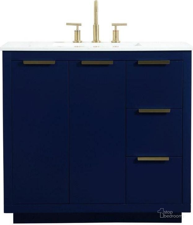 The appearance of Blake 36 Inch Single Bathroom Vanity In Blue designed by Elegant Lighting in the transitional interior design. This blue piece of furniture  was selected by 1StopBedrooms from Blake Collection to add a touch of cosiness and style into your home. Sku: VF19436BL. Material: MDF. Product Type: Bathroom Vanity. Image1