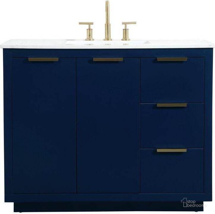 The appearance of Blake 42 Inch Single Bathroom Vanity In Blue designed by Elegant Lighting in the transitional interior design. This blue piece of furniture  was selected by 1StopBedrooms from Blake Collection to add a touch of cosiness and style into your home. Sku: VF19442BL. Material: MDF. Product Type: Bathroom Vanity. Image1