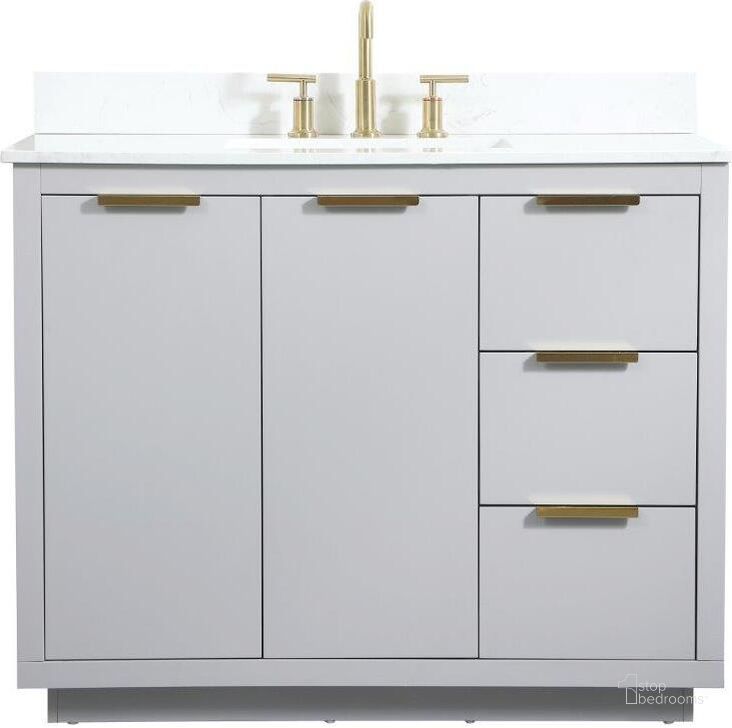 The appearance of Blake 42 Inch Single Bathroom Vanity In Grey With Backsplash designed by Elegant Lighting in the transitional interior design. This grey piece of furniture  was selected by 1StopBedrooms from Blake Collection to add a touch of cosiness and style into your home. Sku: VF19442GR-BS. Material: MDF. Product Type: Bathroom Vanity. Image1