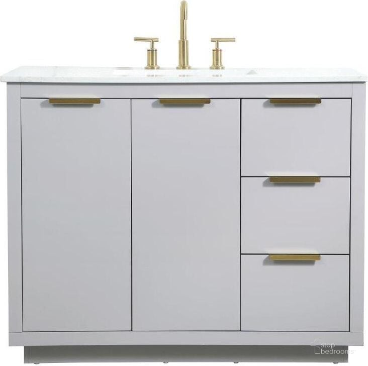The appearance of Blake 42 Inch Single Bathroom Vanity In Grey designed by Elegant Lighting in the transitional interior design. This grey piece of furniture  was selected by 1StopBedrooms from Blake Collection to add a touch of cosiness and style into your home. Sku: VF19442GR. Material: MDF. Product Type: Bathroom Vanity. Image1