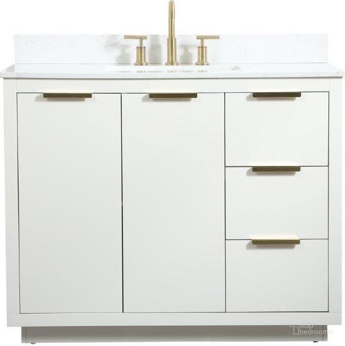 The appearance of Blake 42 Inch Single Bathroom Vanity In White With Backsplash designed by Elegant Lighting in the transitional interior design. This white piece of furniture  was selected by 1StopBedrooms from Blake Collection to add a touch of cosiness and style into your home. Sku: VF19442WH-BS. Material: MDF. Product Type: Bathroom Vanity. Image1