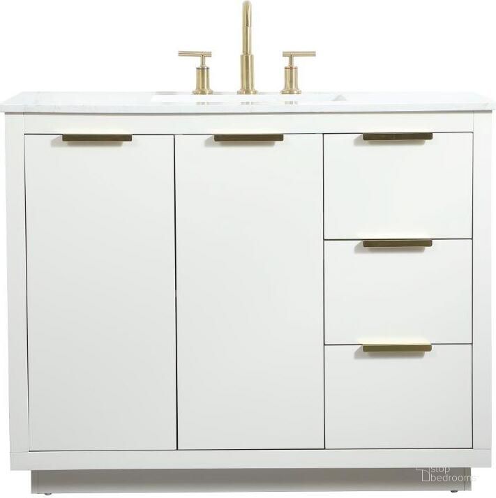 The appearance of Blake 42 Inch Single Bathroom Vanity In White designed by Elegant Lighting in the transitional interior design. This white piece of furniture  was selected by 1StopBedrooms from Blake Collection to add a touch of cosiness and style into your home. Sku: VF19442WH. Material: MDF. Product Type: Bathroom Vanity. Image1