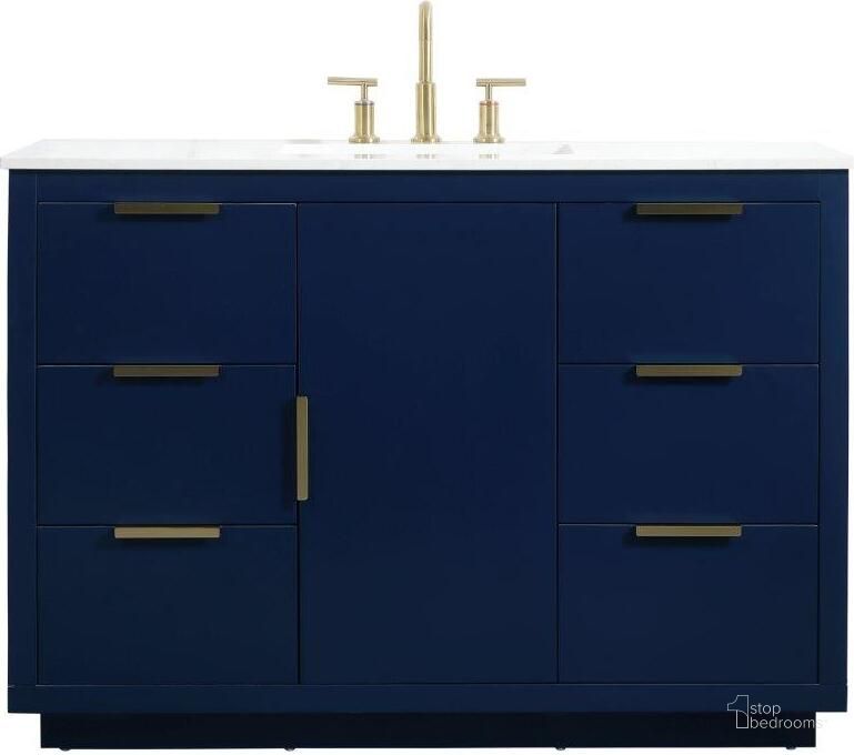 The appearance of Blake 48 Inch Single Bathroom Vanity In Blue designed by Elegant Lighting in the transitional interior design. This blue piece of furniture  was selected by 1StopBedrooms from Blake Collection to add a touch of cosiness and style into your home. Sku: VF19448BL. Material: MDF. Product Type: Bathroom Vanity. Image1