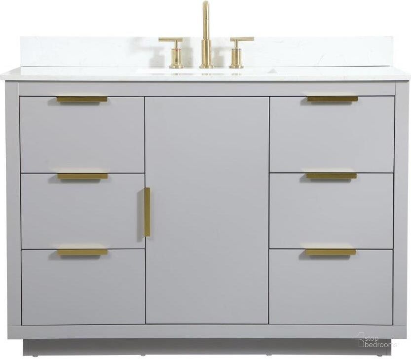 The appearance of Blake 48 Inch Single Bathroom Vanity In Grey With Backsplash designed by Elegant Lighting in the transitional interior design. This grey piece of furniture  was selected by 1StopBedrooms from Blake Collection to add a touch of cosiness and style into your home. Sku: VF19448GR-BS. Material: MDF. Product Type: Bathroom Vanity. Image1