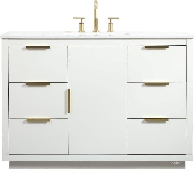 The appearance of Blake 48 Inch Single Bathroom Vanity In White designed by Elegant Lighting in the transitional interior design. This white piece of furniture  was selected by 1StopBedrooms from Blake Collection to add a touch of cosiness and style into your home. Sku: VF19448WH. Material: MDF. Product Type: Bathroom Vanity. Image1
