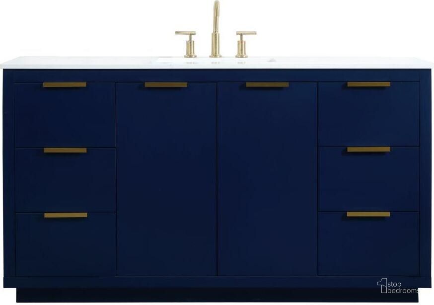 The appearance of Blake 60 Inch Single Bathroom Vanity In Blue designed by Elegant Lighting in the transitional interior design. This blue piece of furniture  was selected by 1StopBedrooms from Blake Collection to add a touch of cosiness and style into your home. Sku: VF19460BL. Material: MDF. Product Type: Bathroom Vanity. Image1