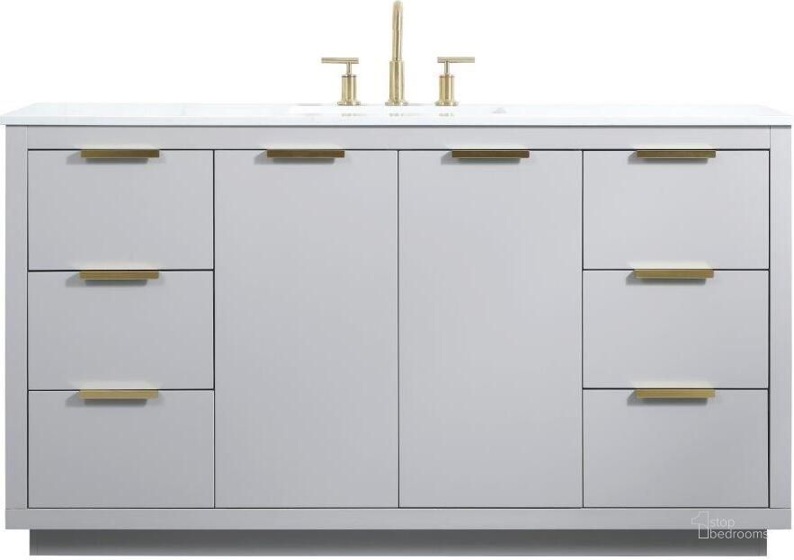 The appearance of Blake 60 Inch Single Bathroom Vanity In Grey designed by Elegant Lighting in the transitional interior design. This grey piece of furniture  was selected by 1StopBedrooms from Blake Collection to add a touch of cosiness and style into your home. Sku: VF19460GR. Material: MDF. Product Type: Bathroom Vanity. Image1