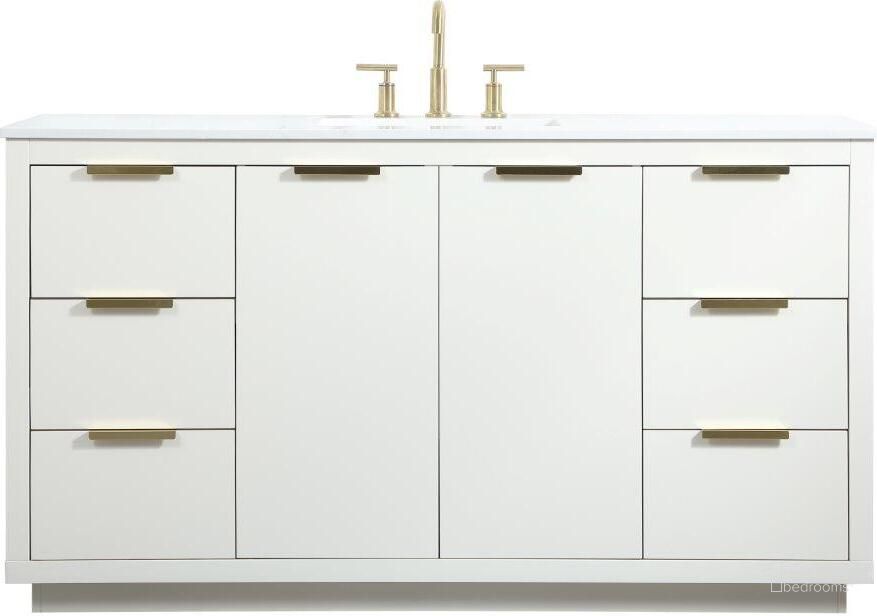 The appearance of Blake 60 Inch Single Bathroom Vanity In White designed by Elegant Lighting in the transitional interior design. This white piece of furniture  was selected by 1StopBedrooms from Blake Collection to add a touch of cosiness and style into your home. Sku: VF19460WH. Material: MDF. Product Type: Bathroom Vanity. Image1