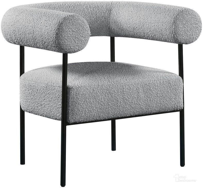 The appearance of Blake Grey Boucle Fabric Accent Chair designed by Meridian in the modern / contemporary interior design. This grey piece of furniture  was selected by 1StopBedrooms from Blake Collection to add a touch of cosiness and style into your home. Sku: 527Grey. Material: Fabric. Product Type: Accent Chair. Image1