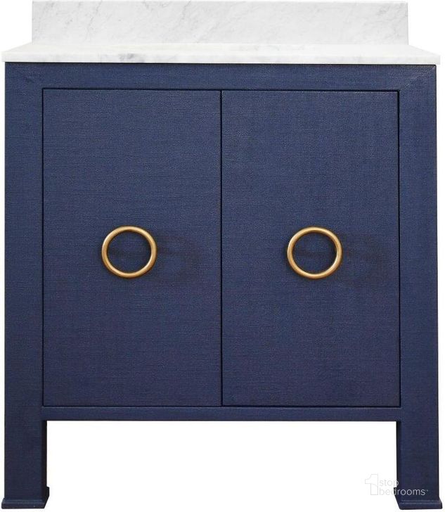 The appearance of Blanche Navy With Antique Brass And White Carrara Marble Bath Vanity designed by Worlds Away in the modern / contemporary interior design. This antique brass piece of furniture  was selected by 1StopBedrooms from Blanche Collection to add a touch of cosiness and style into your home. Sku: BLANCHE NVY. Material: Metal. Product Type: Bathroom Vanity. Image1