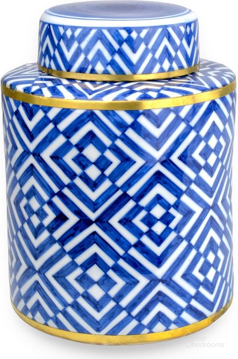 The appearance of Blue and White Optical Small Tea Jar designed by Currey & Company in the modern / contemporary interior design. This blue piece of furniture  was selected by 1StopBedrooms from Blue and White Optical Collection to add a touch of cosiness and style into your home. Sku: 1200-0752. Material: Ceramic. Product Type: Jar. Image1