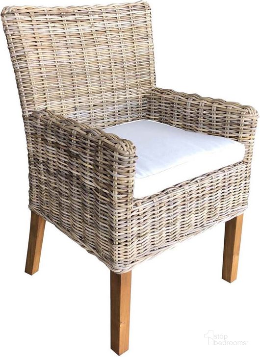 The appearance of Boca Grey Arm Dining Chair designed by Padmas Plantation in the coastal interior design. This grey piece of furniture  was selected by 1StopBedrooms from Boca Collection to add a touch of cosiness and style into your home. Sku: BOC11-KUBU. Product Type: Dining Chair. Material: Rattan. Image1