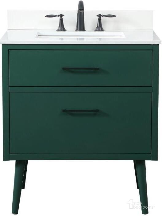 The appearance of Boise 30 Inch Bathroom Vanity In Green With Backsplash designed by Elegant Lighting in the transitional interior design. This green piece of furniture  was selected by 1StopBedrooms from Boise Collection to add a touch of cosiness and style into your home. Sku: VF41030MGN-BS. Material: Wood. Product Type: Bathroom Vanity. Image1