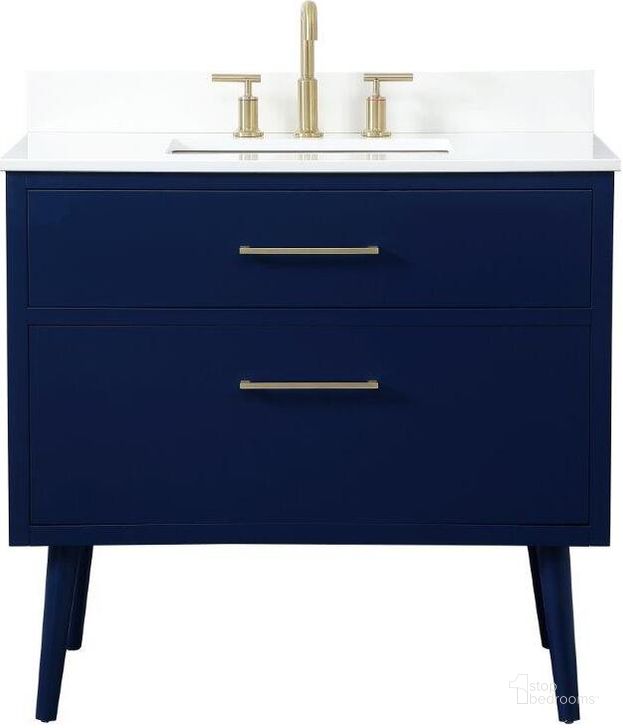 The appearance of Boise 36 Inch Bathroom Vanity In Blue With Backsplash designed by Elegant Lighting in the transitional interior design. This blue piece of furniture  was selected by 1StopBedrooms from Boise Collection to add a touch of cosiness and style into your home. Sku: VF41036MBL-BS. Material: Wood. Product Type: Bathroom Vanity. Image1