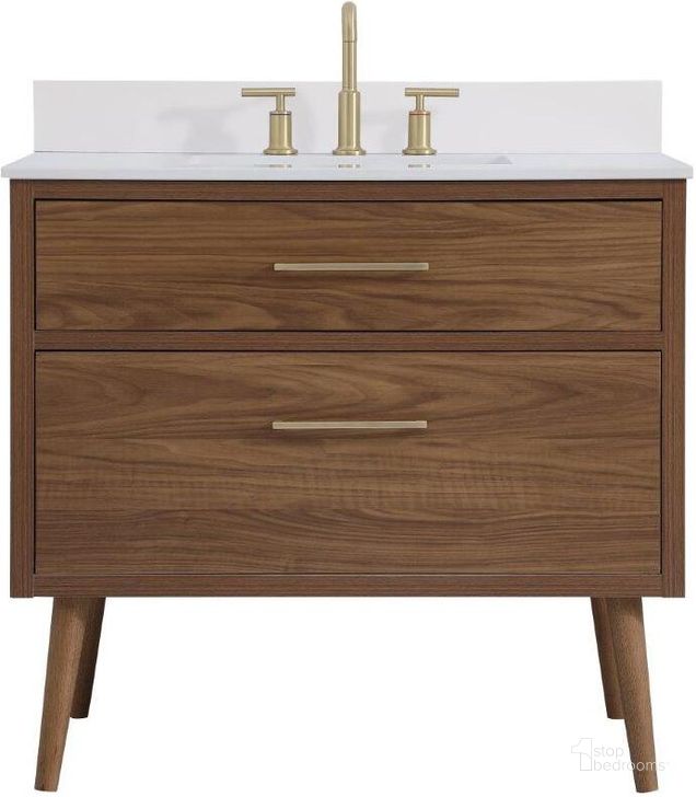 The appearance of Boise 36 Inch Bathroom Vanity In Walnut Brown With Backsplash designed by Elegant Lighting in the traditional interior design. This walnut brown piece of furniture  was selected by 1StopBedrooms from Boise Collection to add a touch of cosiness and style into your home. Sku: VF41036WB-BS. Material: MDF. Product Type: Bathroom Vanity. Image1