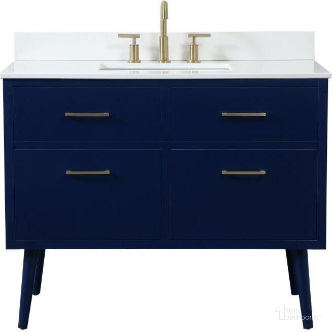 The appearance of Boise 42 Inch Bathroom Vanity In Blue With Backsplash designed by Elegant Lighting in the transitional interior design. This blue piece of furniture  was selected by 1StopBedrooms from Boise Collection to add a touch of cosiness and style into your home. Sku: VF41042MBL-BS. Material: Wood. Product Type: Bathroom Vanity. Image1