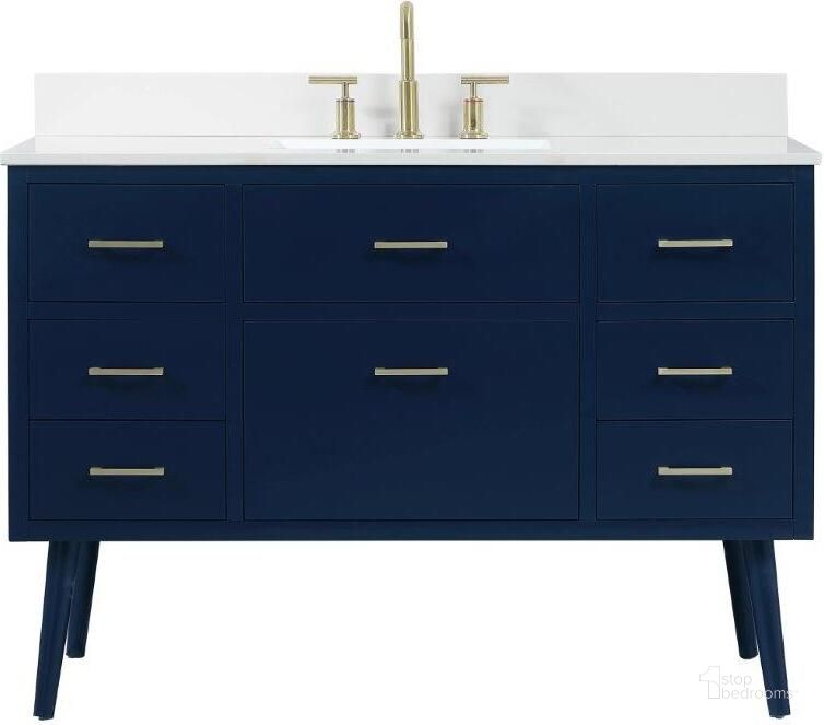 The appearance of Boise 48 Inch Bathroom Vanity In Blue With Backsplash designed by Elegant Lighting in the transitional interior design. This blue piece of furniture  was selected by 1StopBedrooms from Boise Collection to add a touch of cosiness and style into your home. Sku: VF41048MBL-BS. Material: Wood. Product Type: Bathroom Vanity. Image1