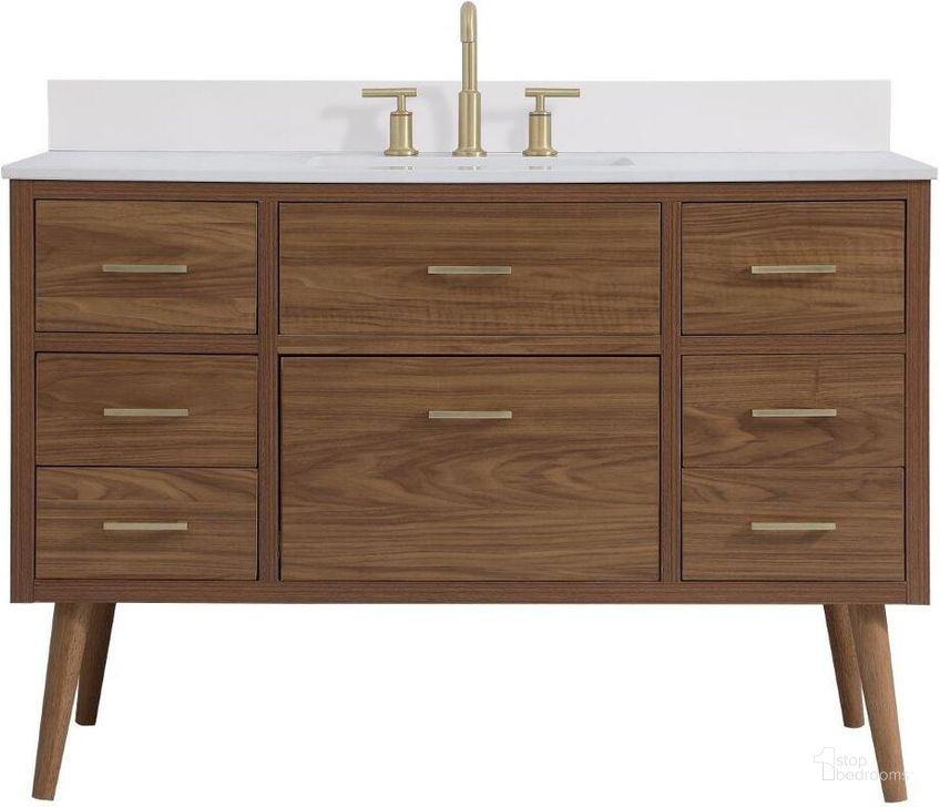 The appearance of Boise 48 Inch Bathroom Vanity In Walnut Brown With Backsplash designed by Elegant Lighting in the traditional interior design. This walnut brown piece of furniture  was selected by 1StopBedrooms from Boise Collection to add a touch of cosiness and style into your home. Sku: VF41048WB-BS. Material: MDF. Product Type: Bathroom Vanity. Image1