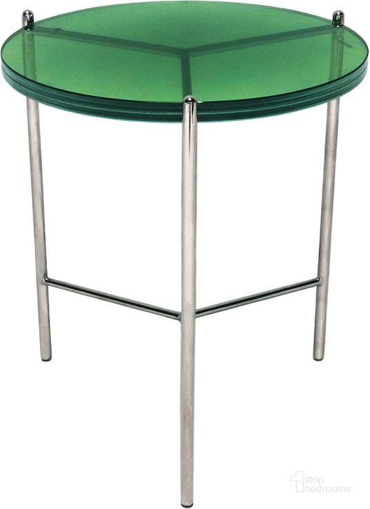 The appearance of Bolt Polished Stainless Steel And Green Top 18 Inch End Table designed by Bellini Modern Living in the transitional interior design. This green piece of furniture  was selected by 1StopBedrooms from Bolt Collection to add a touch of cosiness and style into your home. Sku: BOLT-18 G ET GRN. Product Type: End Table. Image1